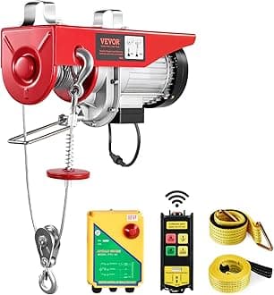VEVOR PA800 Hoist 120V Electric Winch with 333ft Wireless Remote Control, 40ft Cable Height, Single/Double Slings, Emergency Stop, Lift for Garage Warehouse Factory, Red + Black + Silver
